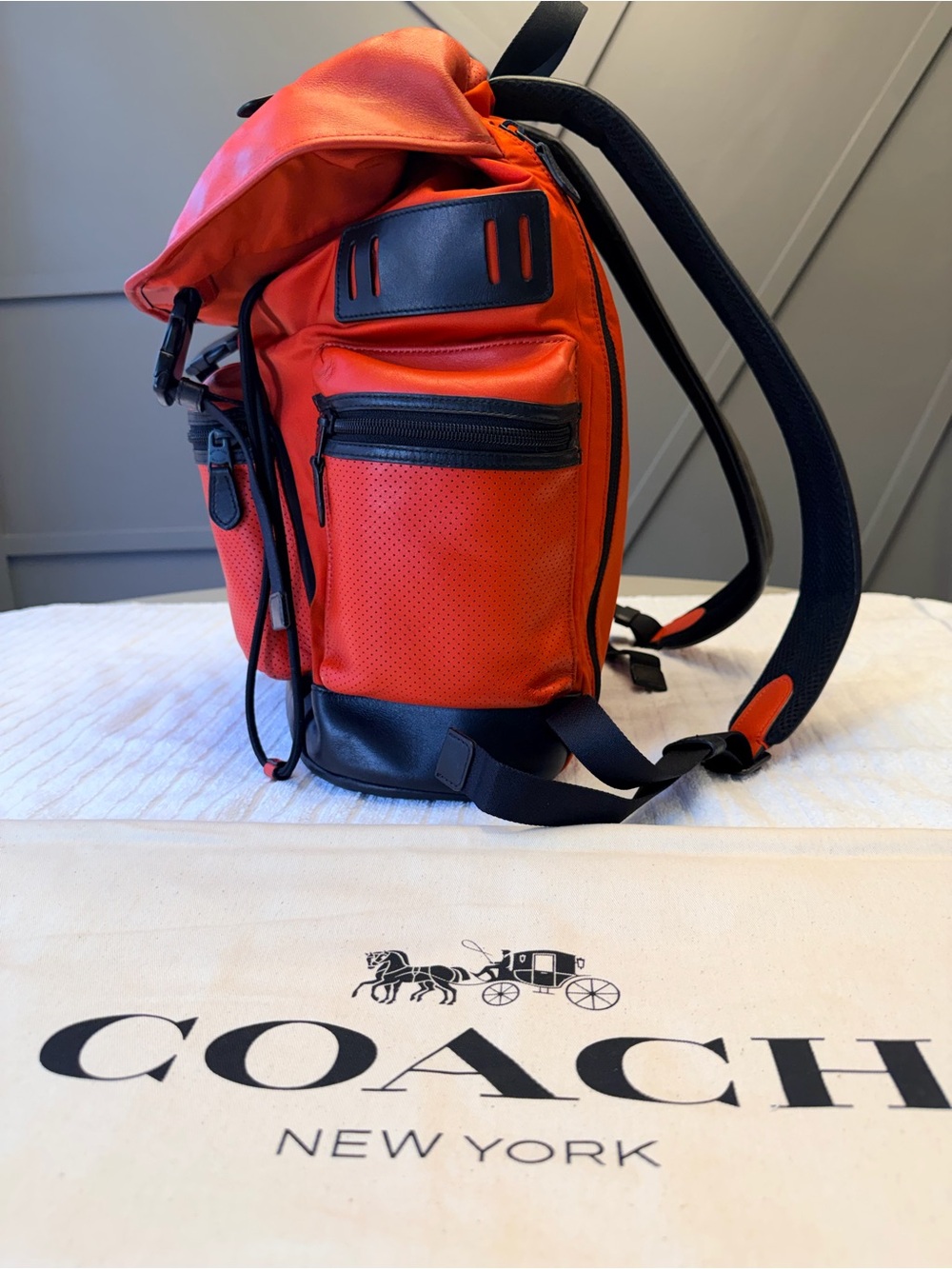Coach Men’s Terrain Trek Red Backpack - Includes Dust Bag - Picture 3 of 7